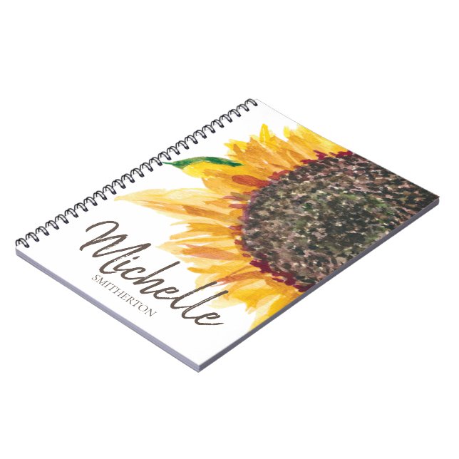 Carnet Tournesol Brun Jaune Blanc Votre Nom (Côté gauche)