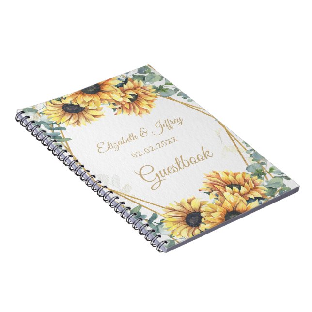 Carnet Tournesol Rustique élégant Mariage géométrique or (Côté Droit)