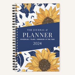 Carnet tournesols bleu jaune simple esthétique élégante