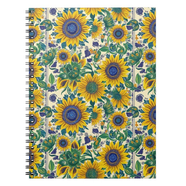 Carnet Tournesols. Motif d'art populaire ukrainien. (Devant)