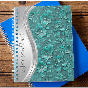 Carnet Tourquoise Argent Faux Cuir à outils Cowgirl