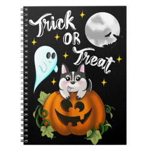 Carnet Tracer ou traiter Halloween Chien blanc