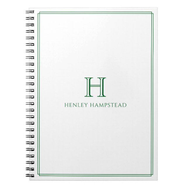 Carnet Traditional Monogram & Name Forest Green Border (Devant)