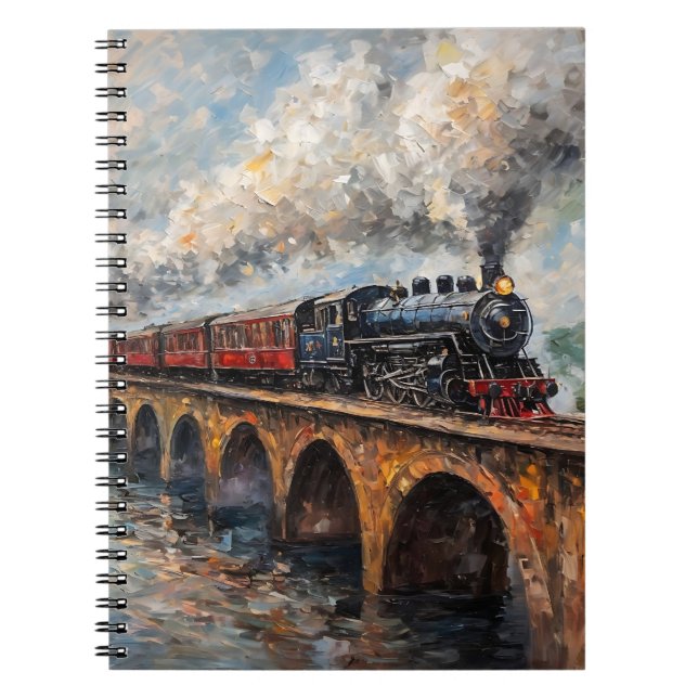 Carnet Train à vapeur sur un pont - Peinture à l'huile (Devant)