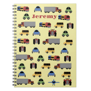 Carnet Trains, plaines et automobiles garçons monogrammés
