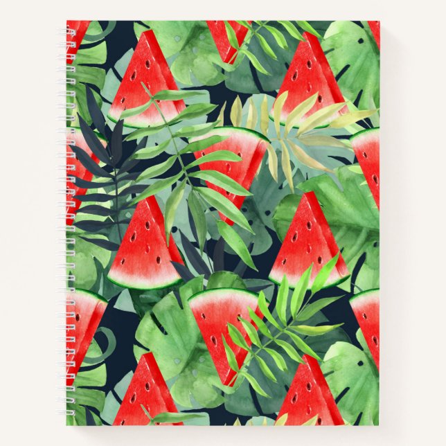 Carnet Tranches de pastèque avec feuilles tropicaux (Devant)