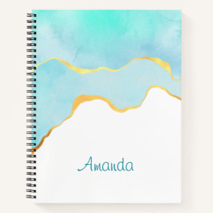 Carnet Tranquille Tropical Vert Bleu avec bordure or