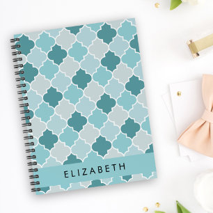 Carnet Trellis Bleu Marocain, Quatrefoil, Votre Nom