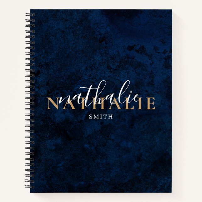 Carnet Trendy Chic Navy Blue Gold Nom (Devant)