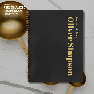 Carnet Trendy Simple Black Gold Monogramme Nom Recette