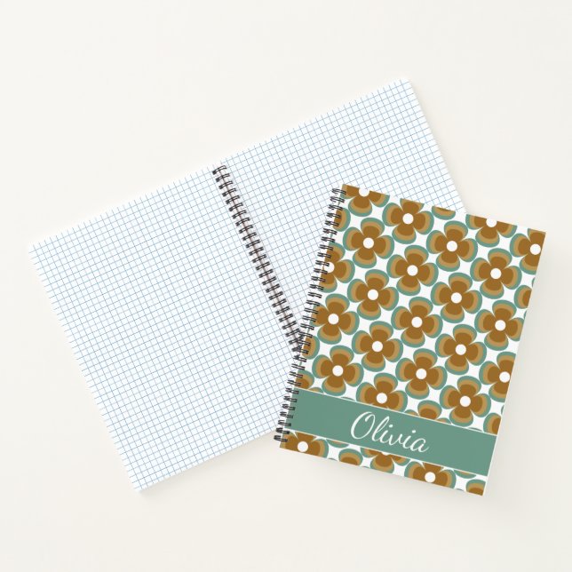 Carnet Trendy Teal Caramel Retro Groovy Flowers Seamless (Intérieur)