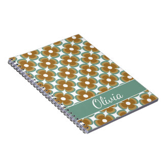 Carnet Trendy Teal Caramel Retro Groovy Flowers Seamless