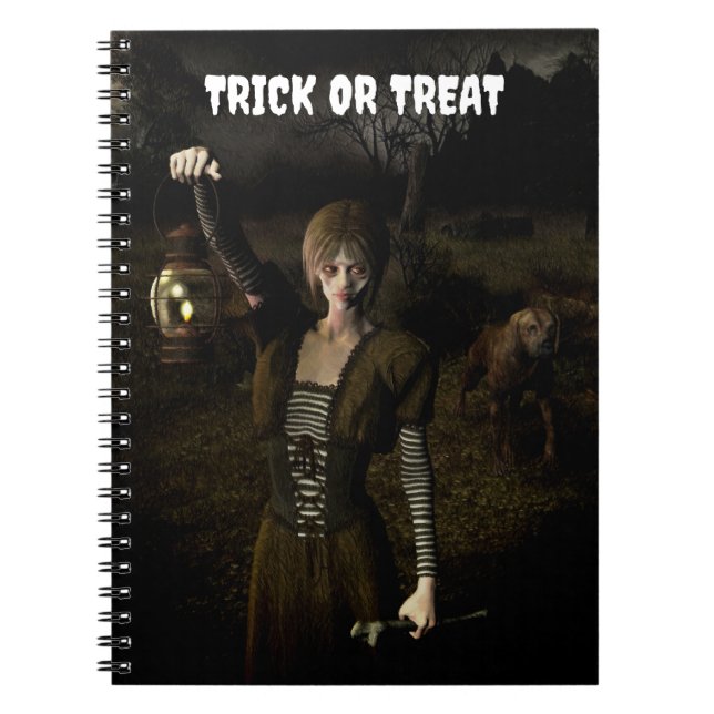 Carnet Trick or Treat. Thin female carrying lamp (Devant)