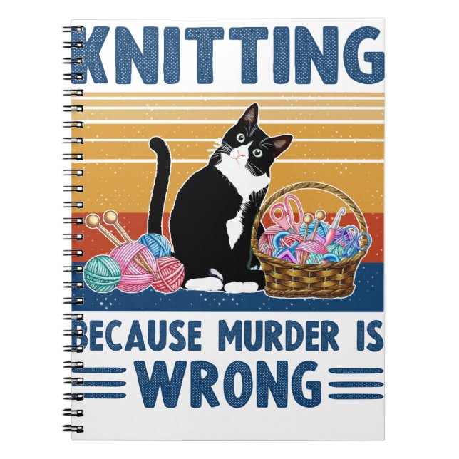 Carnet tricot parce que le meurtre est faux, chat noir, d (Devant)