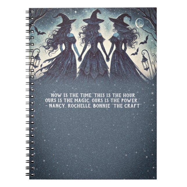 Carnet Trois sorcières à la nuit étoile Halloween Grimoir (Devant)