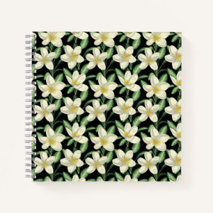 Carnet Tropical continu motif fleurs blanches feuille ver