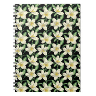 Carnet Tropical continu motif fleurs blanches feuille ver