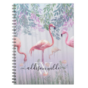 Carnet Tropical Cute Family Flamants roses Rose Aquarelle