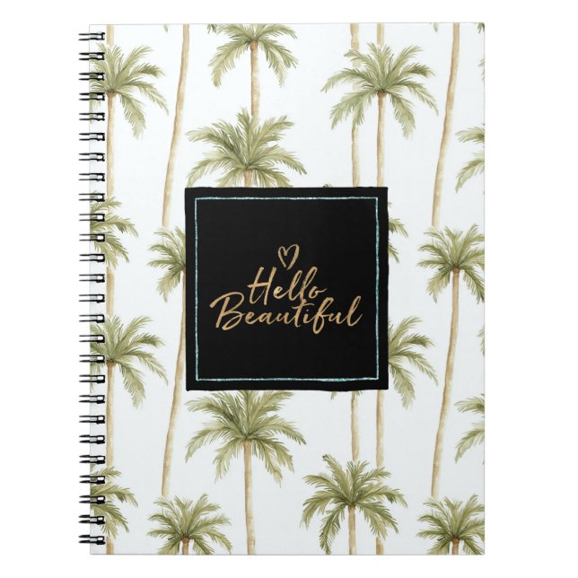 Carnet Tropical Palm Trees Mint Black Hello Beautiful (Devant)