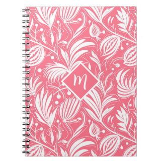 Carnet Tropical rose floral motif diamant Monogramme