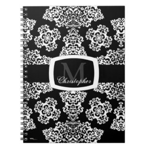 Carnet Tudor Rose Damask (Blanc) (Monogramme)