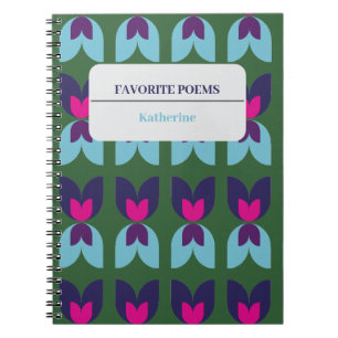 Carnet Tulipe Floral Géométrique Vert & Nuit Personnalise
