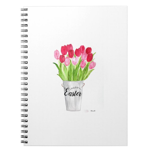 Carnet Tulipes Aquarelle Floral Joyeux Pâques rose élégan (Devant)