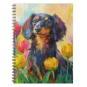 Carnet Tulipes colorées Dachshund mignonne Peinture
