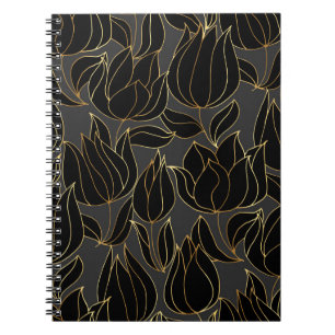 Carnet Tulipes d'or noir : modèle floral de luxe