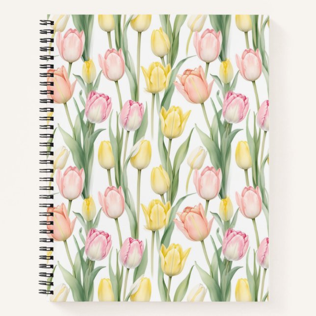 Carnet Tulipes jaunes et roses pastel (Devant)