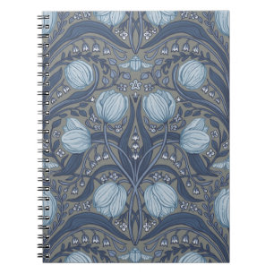 Carnet Tulipes rétro nouveau en bleu et étain