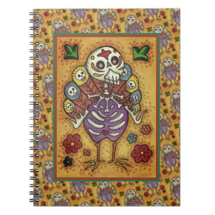 CARNET TURQUIE BONES COLORÉS FOLK MERCI OISEAU OISEAU