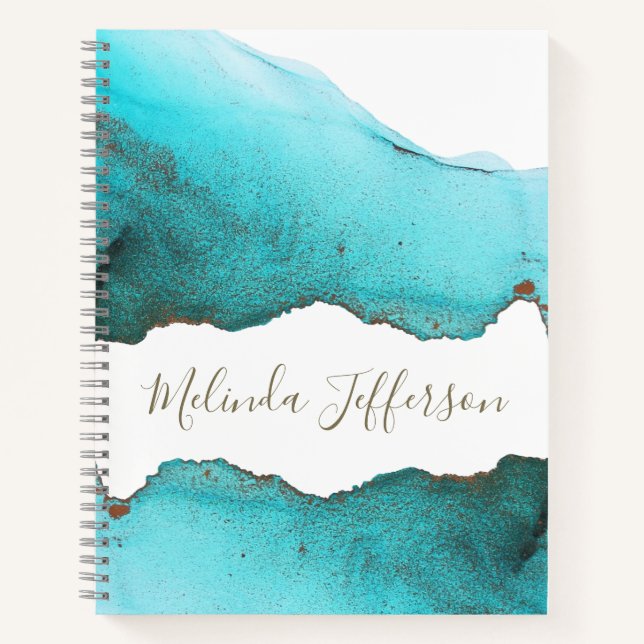 Carnet Turquoise Abstrait Magnifique Nom Personnalisé (Devant)