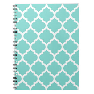 Carnet Turquoise Aqua Wht Moroccan Quatrefoil Pattern #5