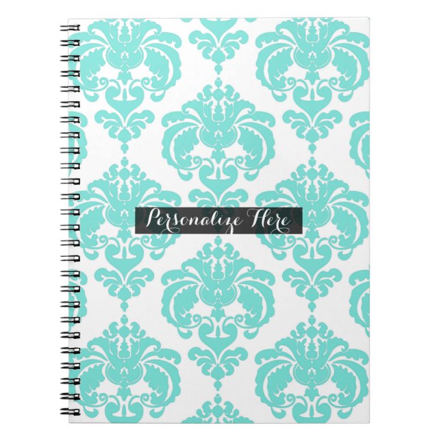 Carnet Turquoise & blanc Damask Chic Modern Elegant Motif (Devant)
