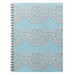 Carnet Turquoise Bleu Blanc dentelle Coeur Mariage