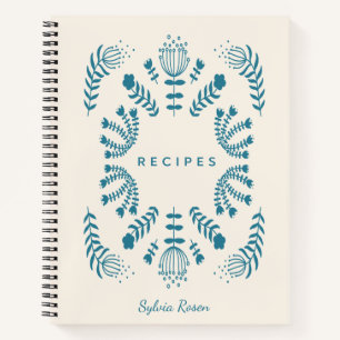 Carnet Turquoise bleu Danois Fleurs folkloriques Recette