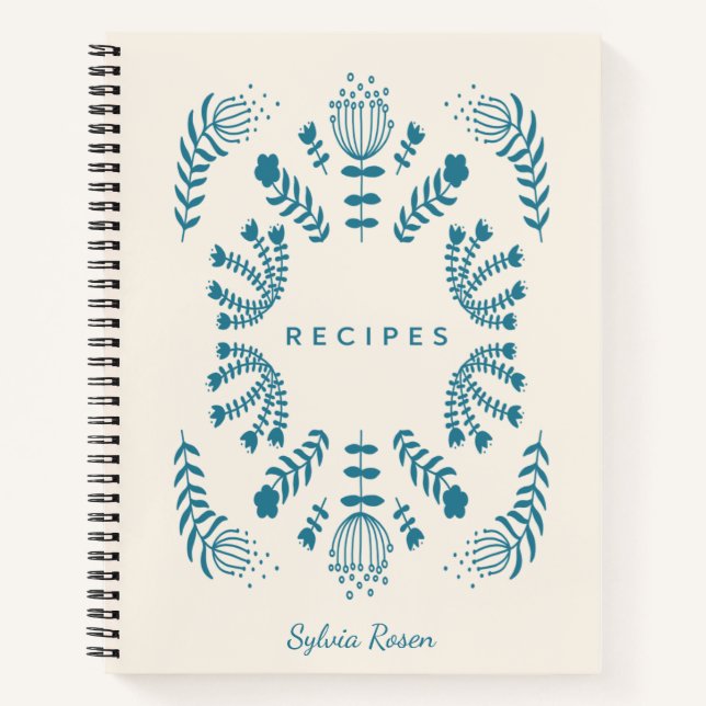 Carnet Turquoise bleu Danois Fleurs folkloriques Recette  (Devant)