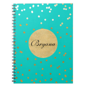 Carnet Turquoise Bleu & Or Confetti Brillants Points Mode