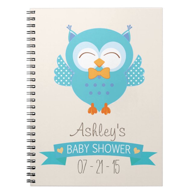 Carnet Turquoise Bleu & Purple Boy Owl Baby shower (Devant)