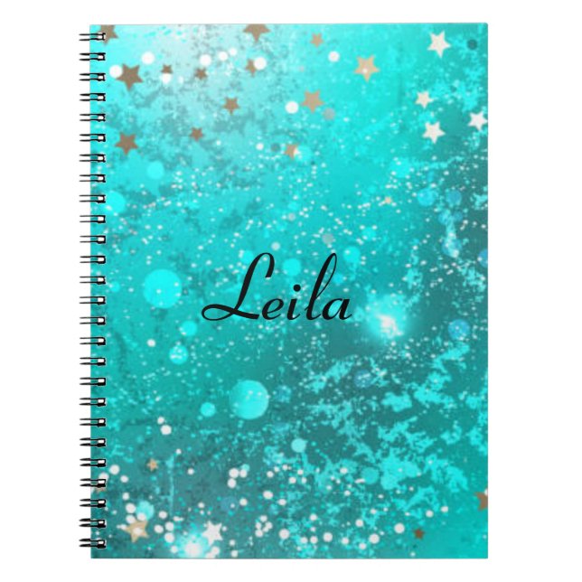Carnet Turquoise Blue Sparkly Parties scintillant Nom Aqu (Devant)