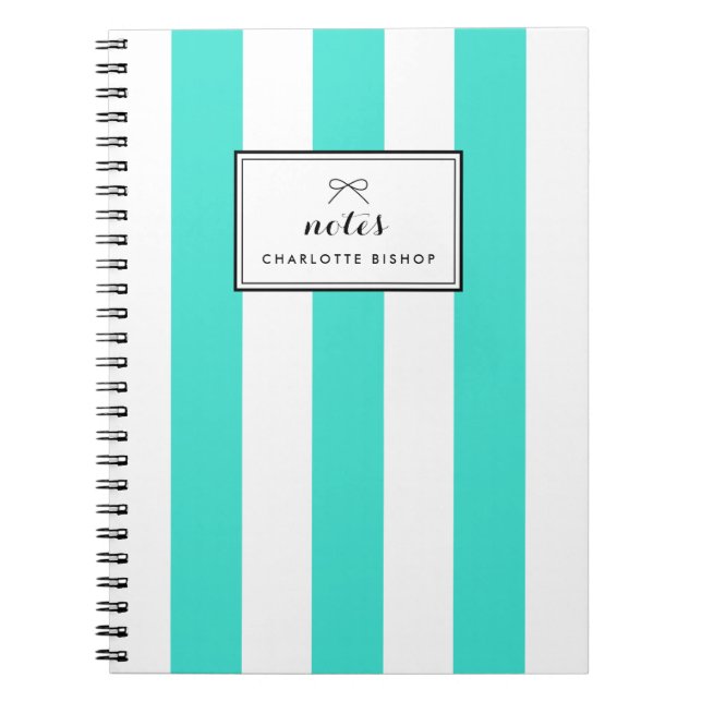 Carnet Turquoise Chic Vertical Stripes Personnalisé (Devant)