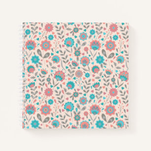 Carnet Turquoise & Coral Folk Art motif floral
