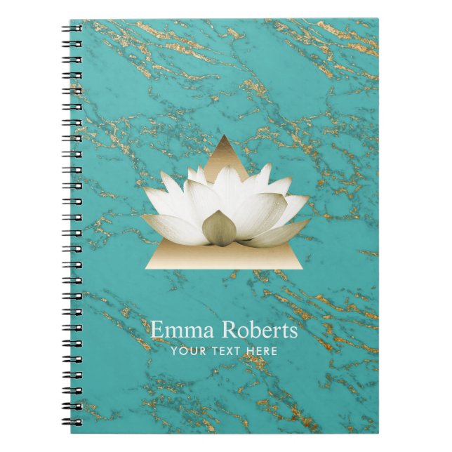Carnet Turquoise de Lotus d'or de yoga et marbre modernes (Devant)