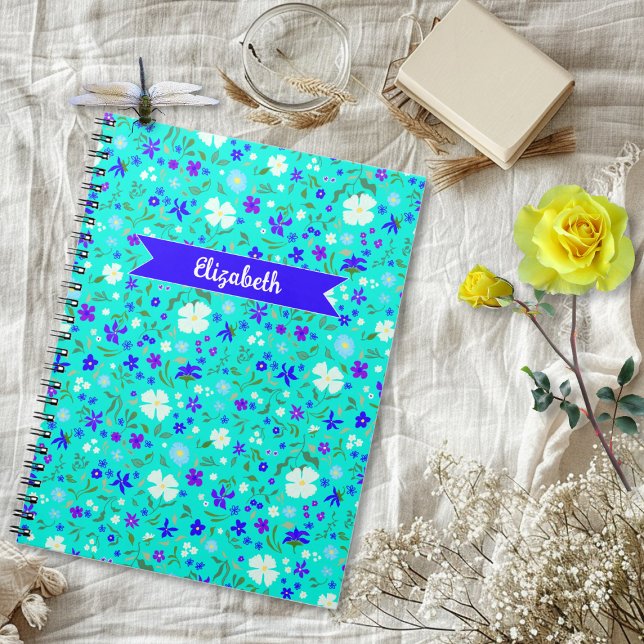 Carnet Turquoise Ditsy Floral Illustrated Personalized (Créateur téléchargé)