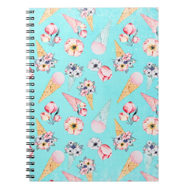 Carnet Turquoise Été Fun Flower Ice Cream Cone - Motif (Devant)