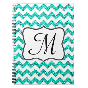 Carnet Turquoise moderne Chevron Monogramme Note initiale