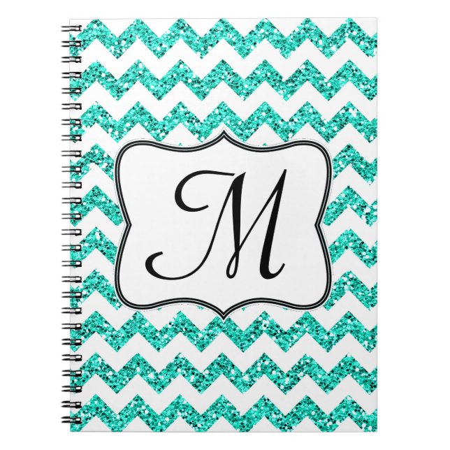 Carnet Turquoise moderne Chevron Monogramme Note initiale (Devant)