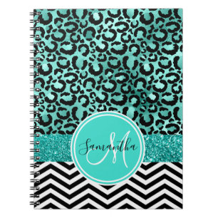 Carnet Turquoise sarcelle Faux Paillettes Imprimé Léopard