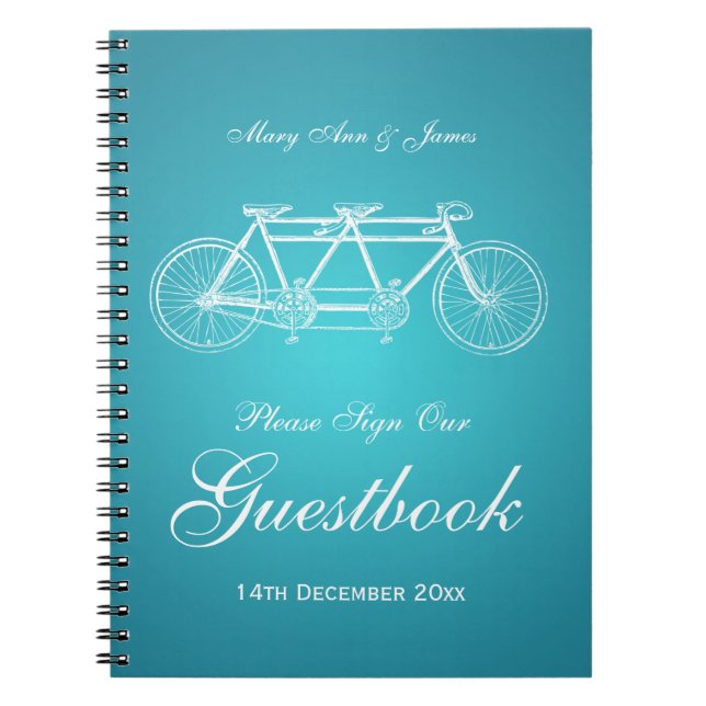 Carnet Turquoise tandem de vélo de Guestbook de mariage (Devant)